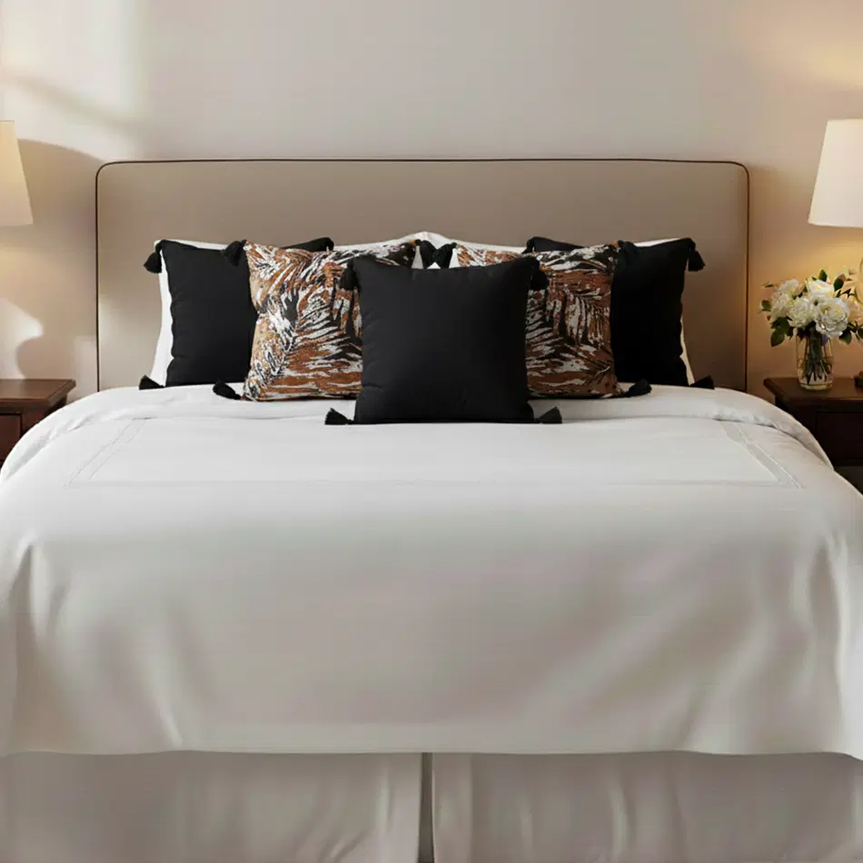 SOGA 6PC 45cm Velvet Leaf & Black Geometric Pillow Cover Set with Tassels