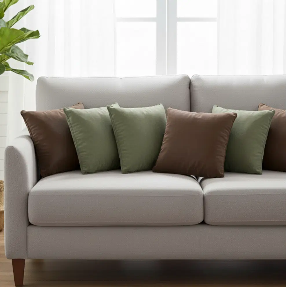 SOGA 6PC 45cm Velvet Pillow Cover Set – Rich Brown & Sage Green