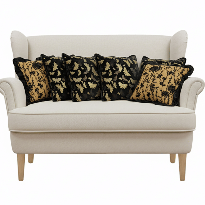 SOGA 6PC Luxury Decorative Pillowcase Set – Vintage Butterfly & Black Gold Floral Velvet Covers (45cm)