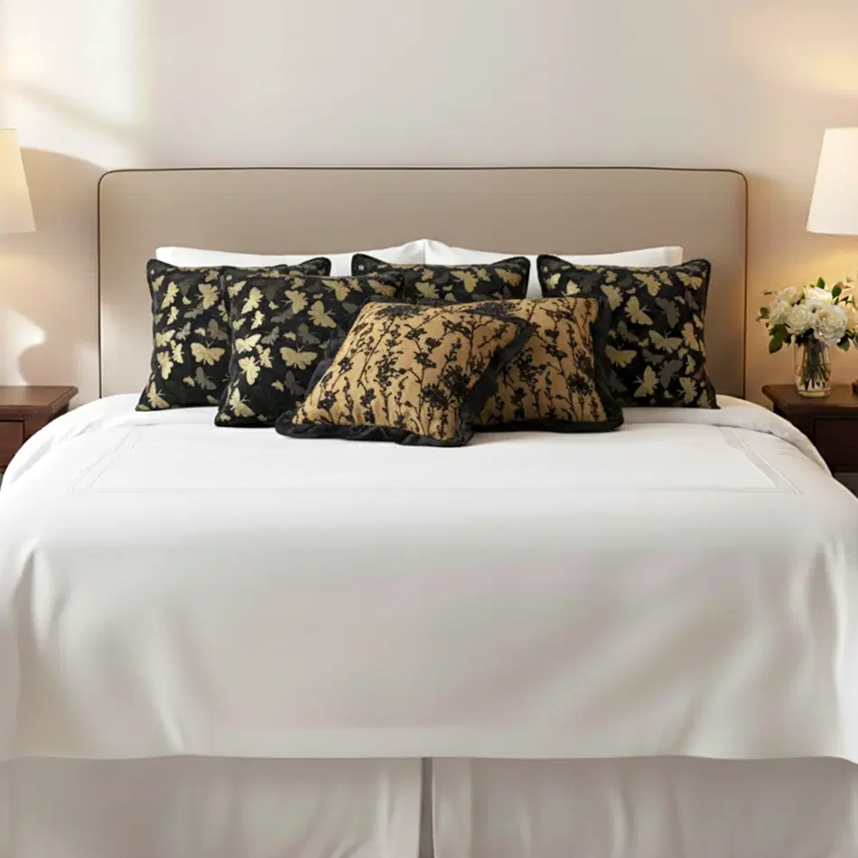SOGA 6PC Luxury Decorative Pillowcase Set – Vintage Butterfly & Black Gold Floral Velvet Covers (45cm)
