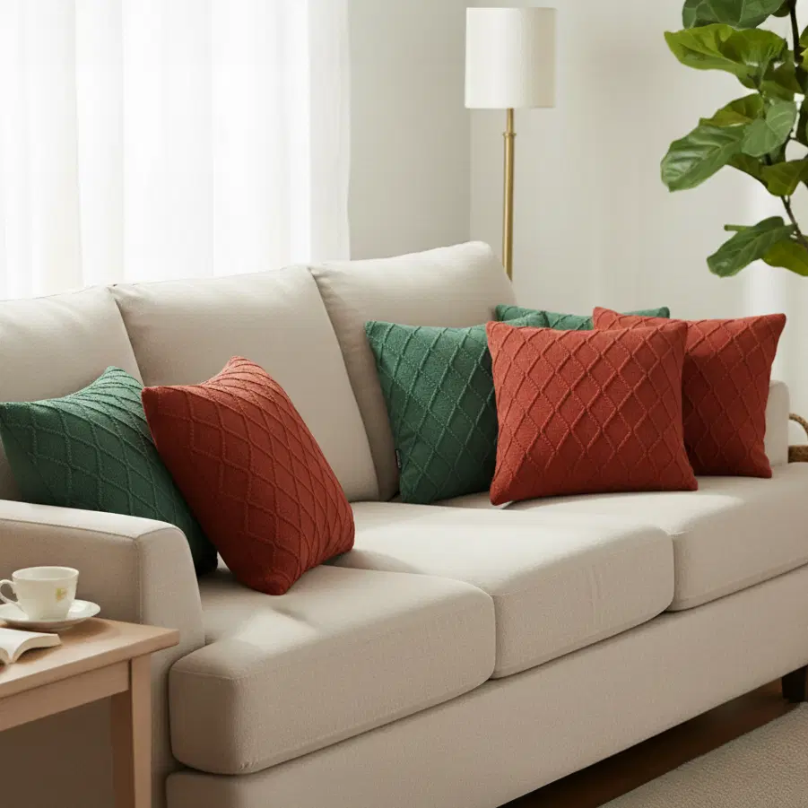 SOGA 6PC Luxury Diamond Knit Decorative Pillow Covers – Classic Red & Forest Green 45cm