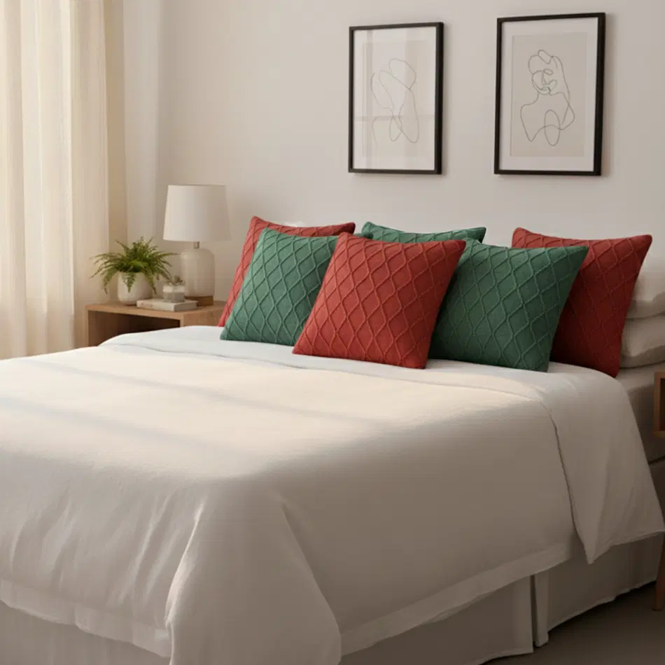 SOGA 6PC Luxury Diamond Knit Decorative Pillow Covers – Classic Red & Forest Green 45cm