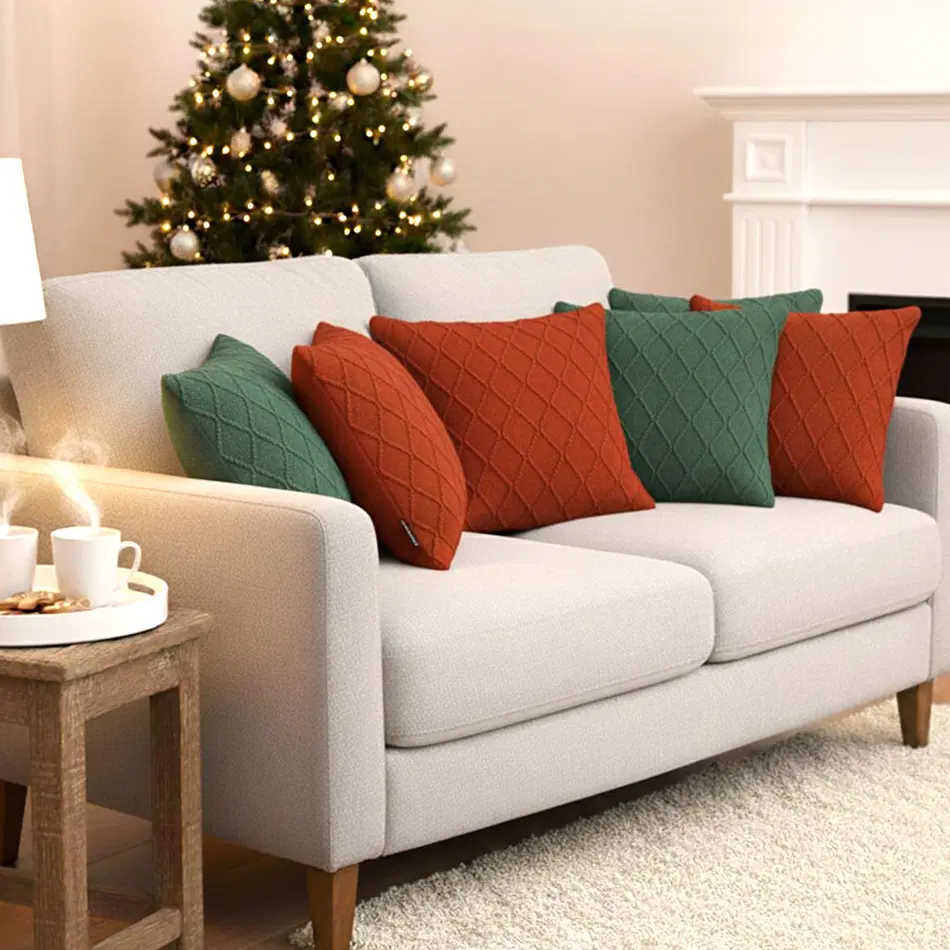 SOGA 6PC Luxury Diamond Knit Decorative Pillow Covers – Classic Red & Forest Green 45cm