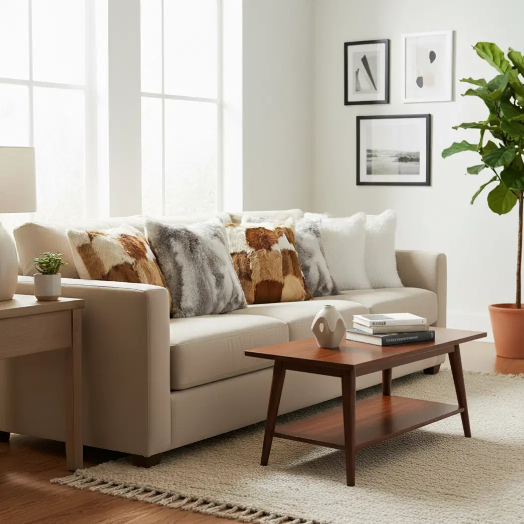 SOGA 6PC Pillow case Set – 45cm Cowhide Patchwork, Pure White Textured & Premium White Faux Fur pillow Covers