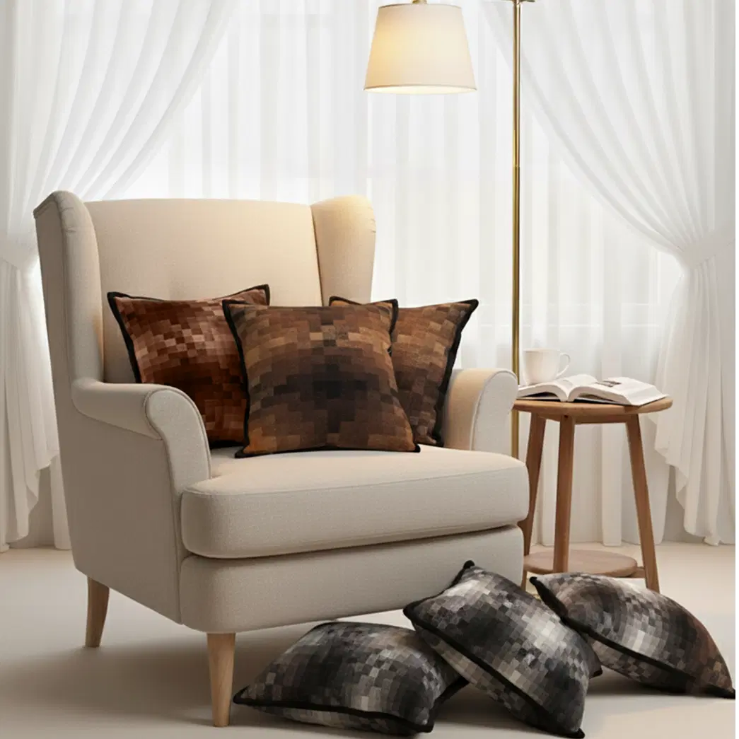 SOGA 6PC Pillowcase Set – 3x 45cm Pixelated Comfort Caramel Square Cushion Covers & 3x 45cm Pixelated Comfort Decorative Pillowcases