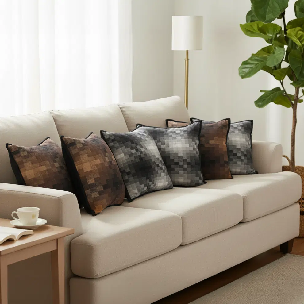SOGA 6PC Pillowcase Set – 3x 45cm Pixelated Comfort Caramel Square Cushion Covers & 3x 45cm Pixelated Comfort Decorative Pillowcases