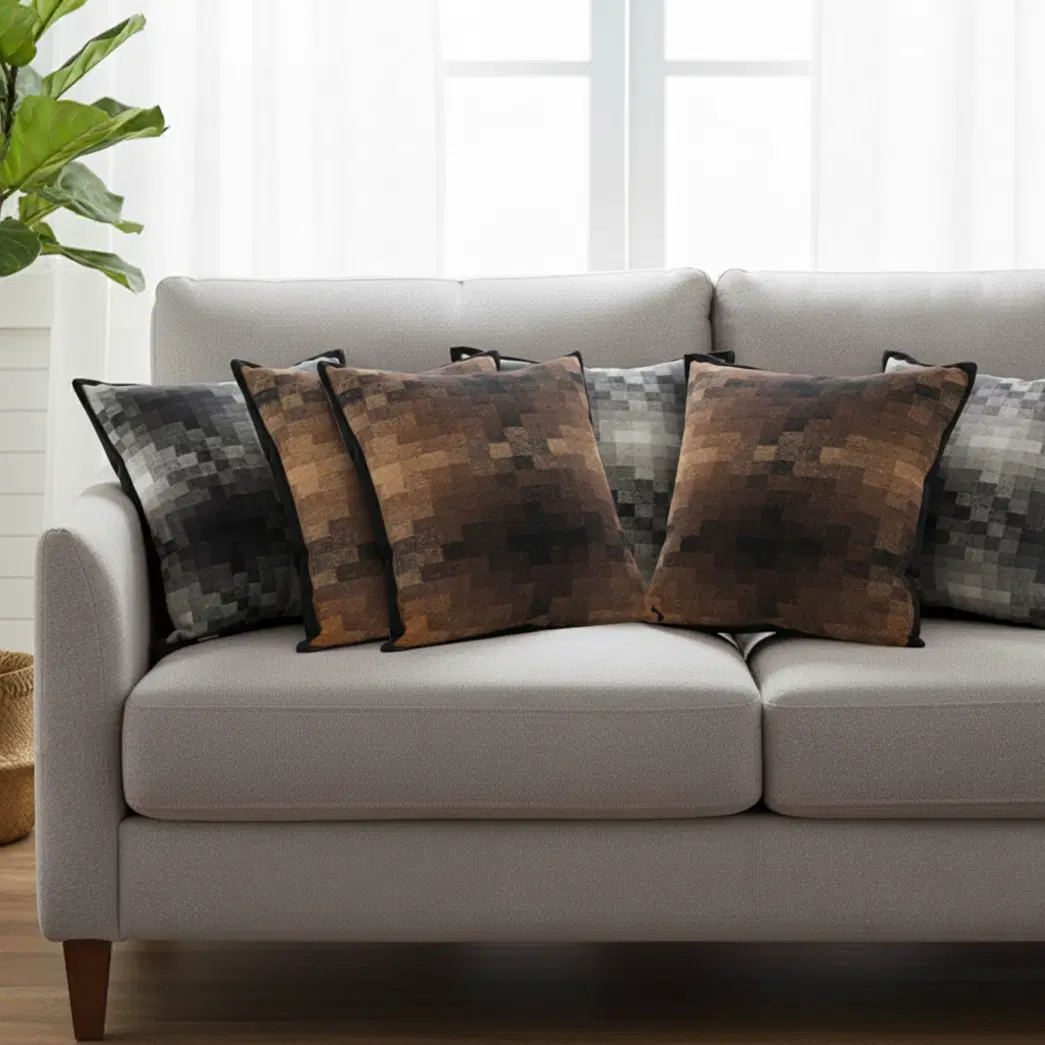 SOGA 6PC Pillowcase Set – 3x 45cm Pixelated Comfort Caramel Square Cushion Covers & 3x 45cm Pixelated Comfort Decorative Pillowcases