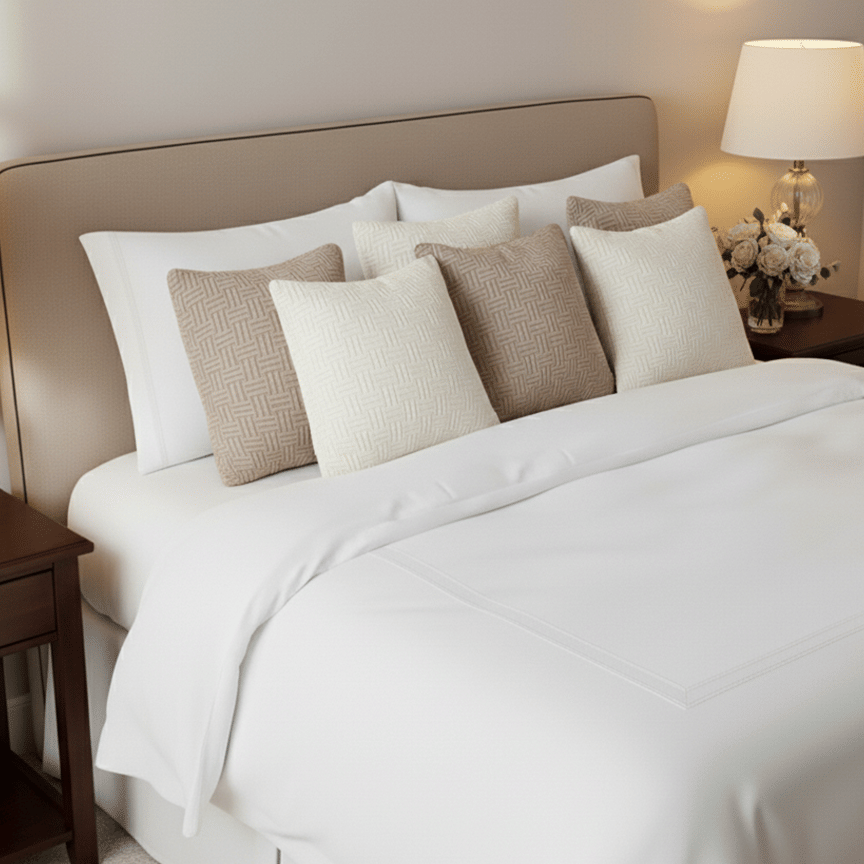 SOGA 6PC Pillowcase Set – Taupe Beige Woven Grid Knit & Pure White Serenity Decorative pillow Covers