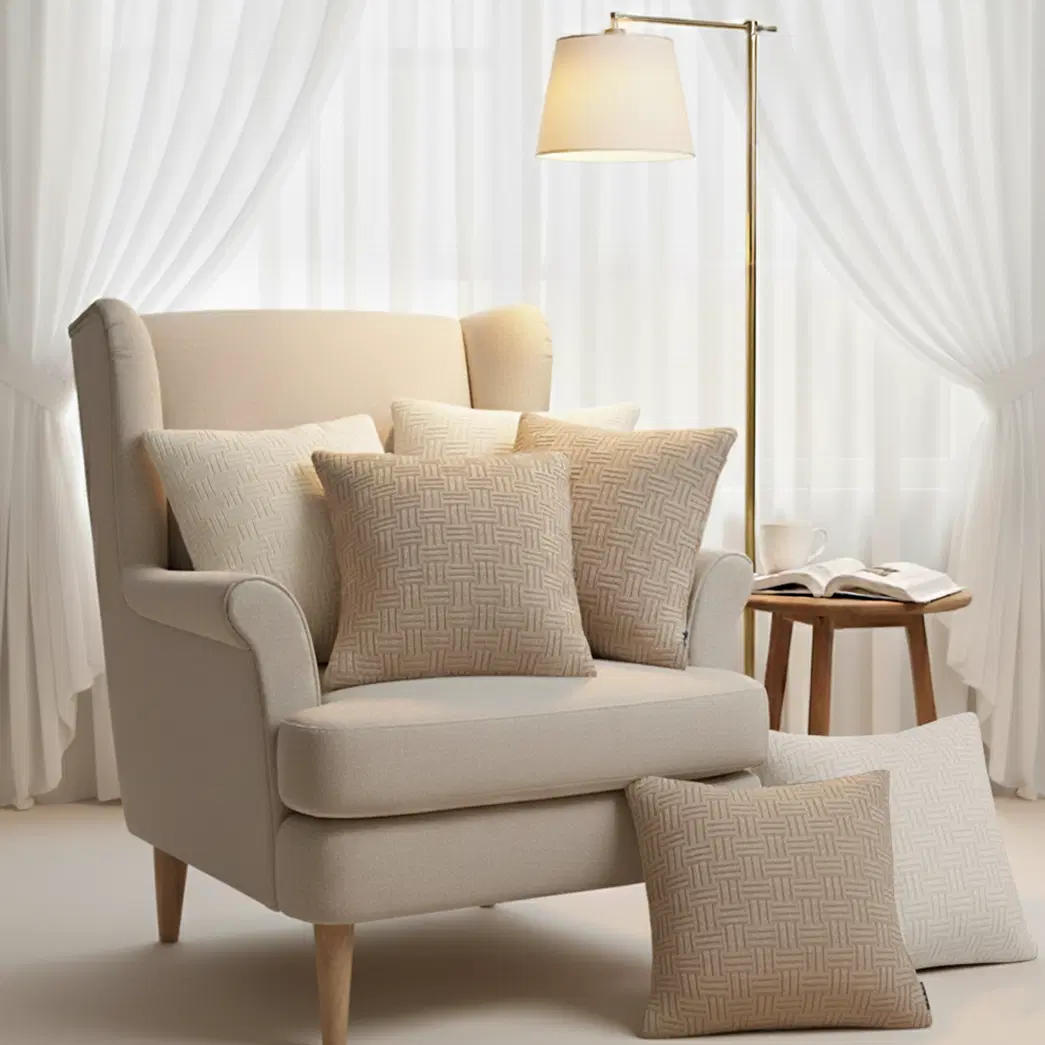 SOGA 6PC Pillowcase Set – Taupe Beige Woven Grid Knit & Pure White Serenity Decorative pillow Covers