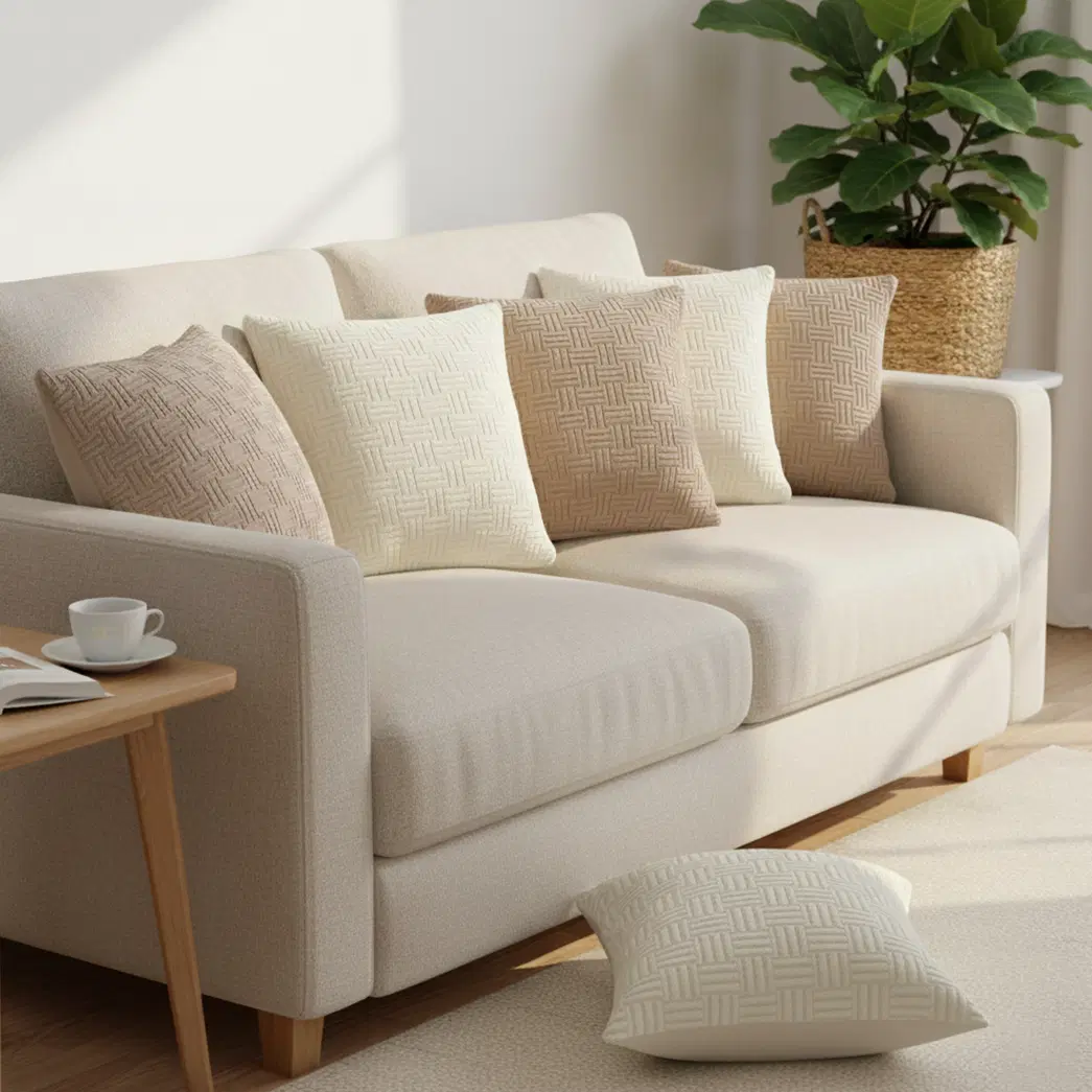 SOGA 6PC Pillowcase Set – Taupe Beige Woven Grid Knit & Pure White Serenity Decorative pillow Covers
