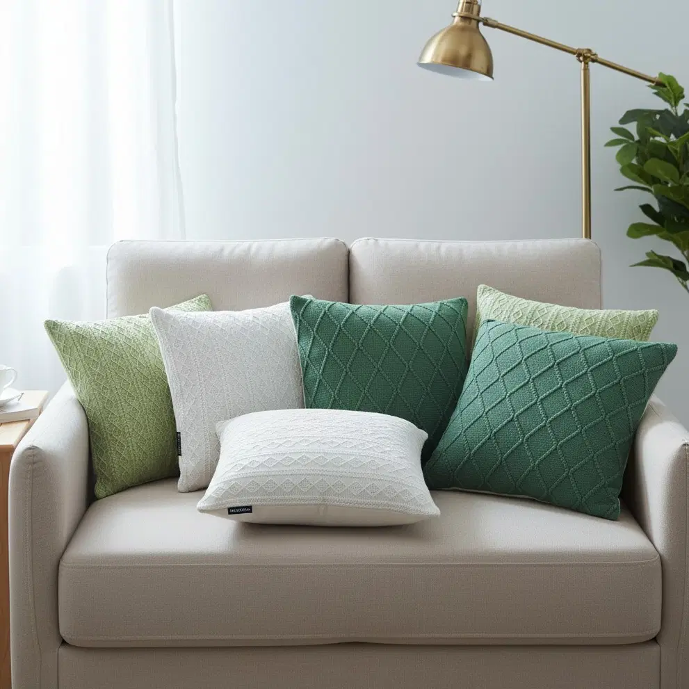 SOGA 6PC Pillowcases – Fresh & Pure Cable Knit & Forest Green Diamond Knit Covers for Sofa & Home Décor