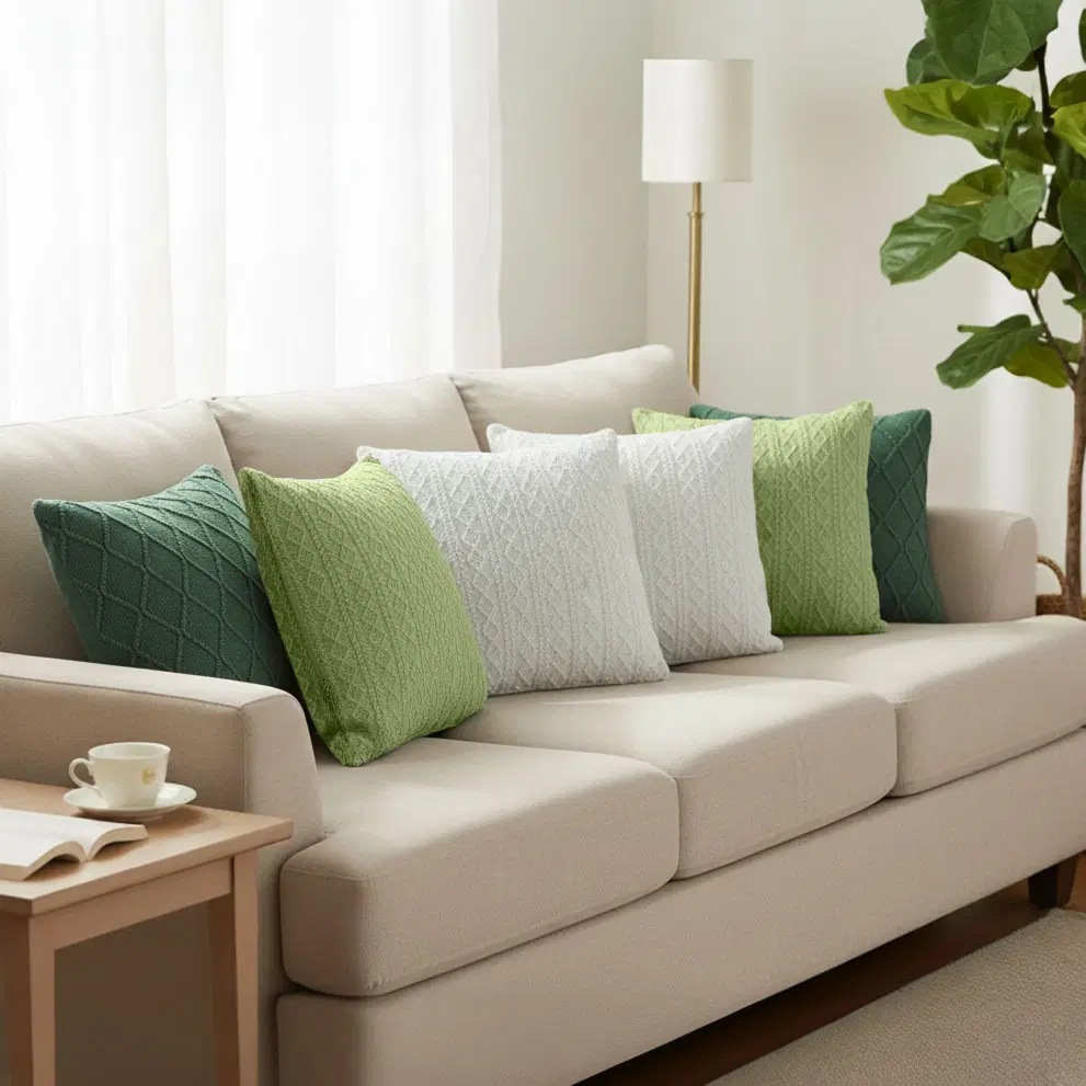 SOGA 6PC Pillowcases – Fresh & Pure Cable Knit & Forest Green Diamond Knit Covers for Sofa & Home Décor