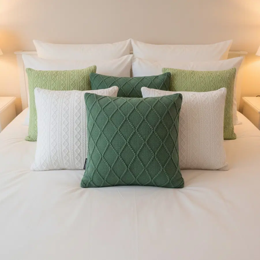 SOGA 6PC Pillowcases – Fresh & Pure Cable Knit & Forest Green Diamond Knit Covers for Sofa & Home Décor