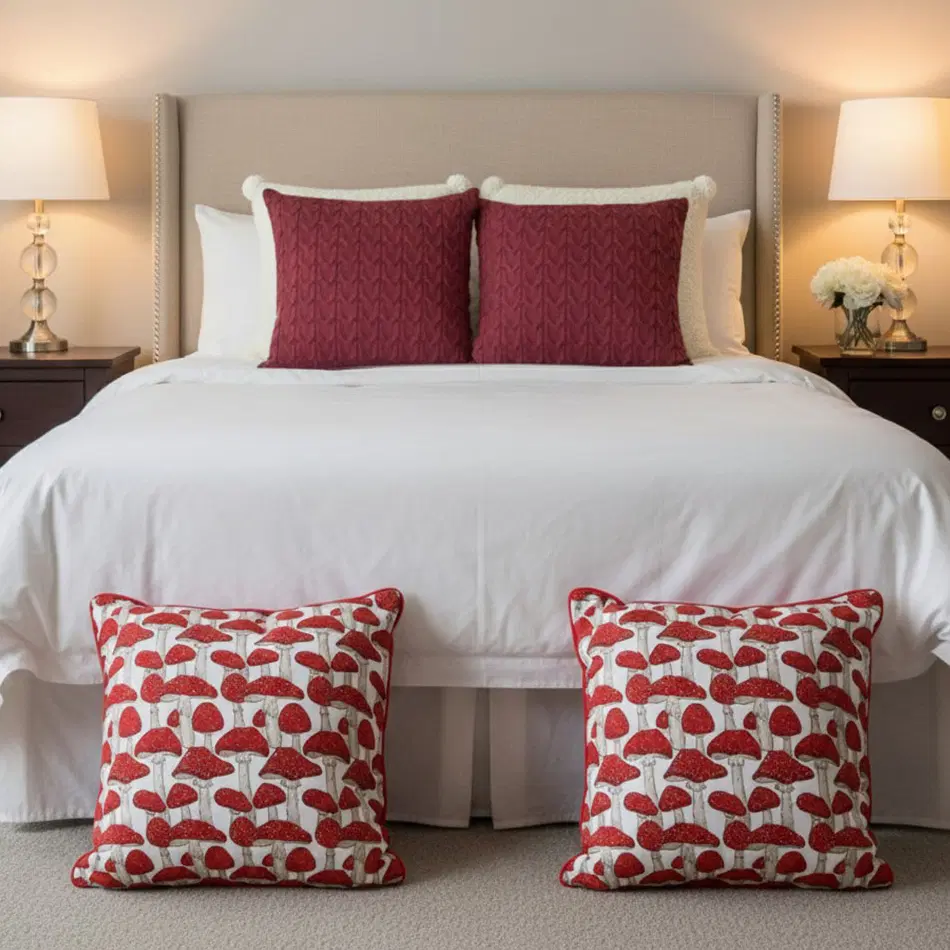 SOGA 6PC Red & White Decorative Pillowcase Set – Cable Knit, Bouclé & Ginkgo Leaf Textured Pillow Covers