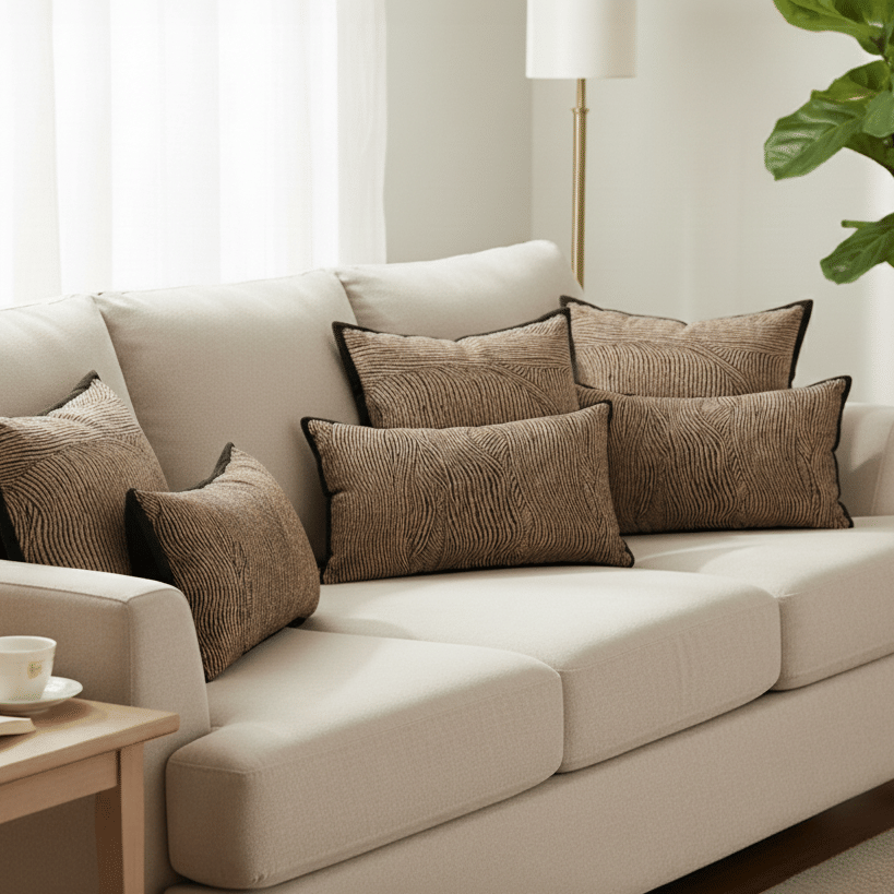 SOGA 6PC Textured Wave Pillow Cover Set – 4x45cm Square & 2x30x50cm Lumbar