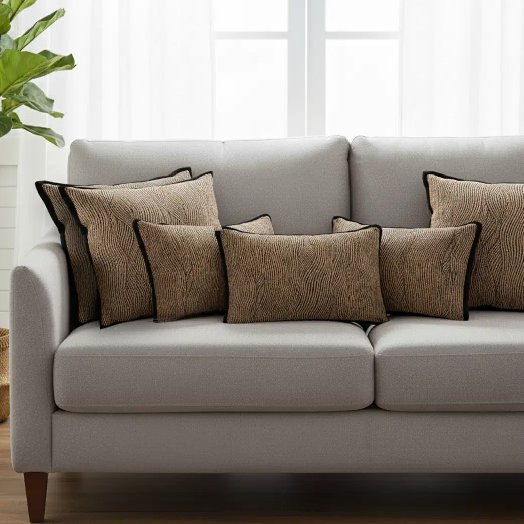 SOGA 6PC Textured Wave Pillow Cover Set – 4x45cm Square & 2x30x50cm Lumbar