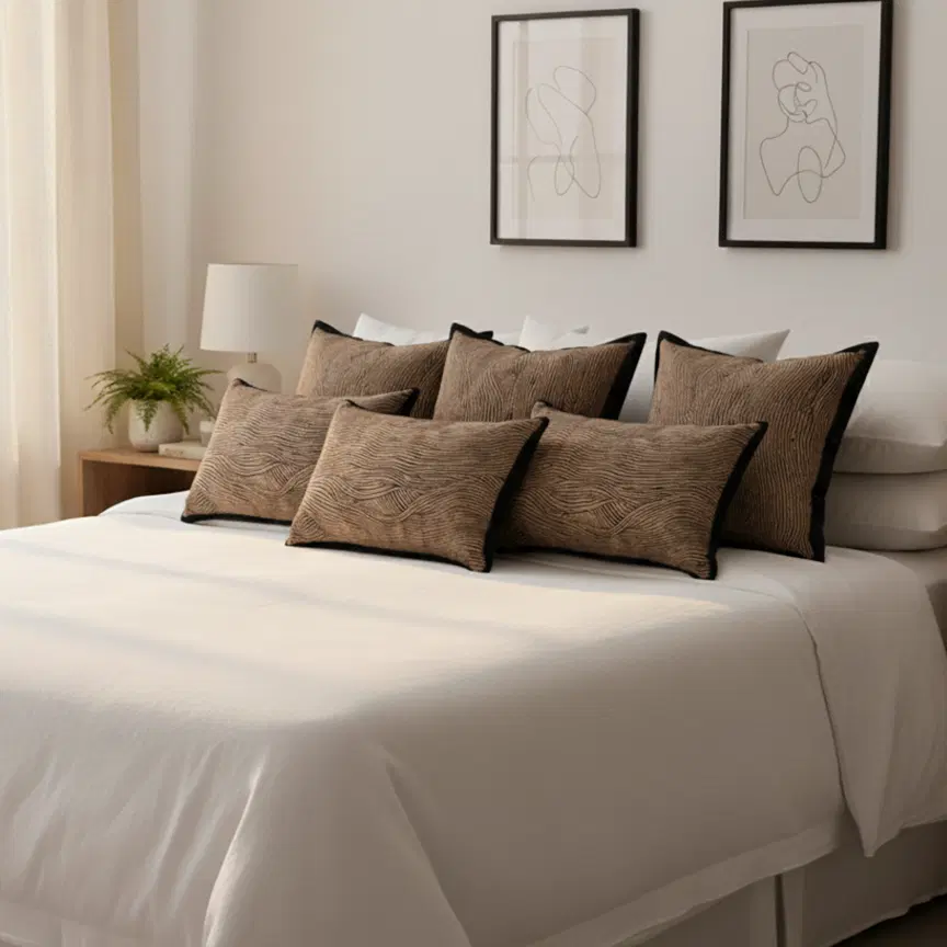 SOGA 6PC Textured Wave Pillow Cover Set – 4x45cm Square & 2x30x50cm Lumbar