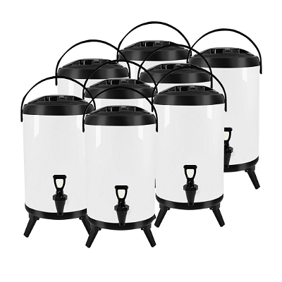 SOGA 8X 12L Stainless Steel Insulated Milk Tea Barrel Hot and Cold Beverage Dispenser Container with Faucet White