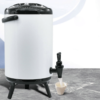 SOGA 8X 12L Stainless Steel Insulated Milk Tea Barrel Hot and Cold Beverage Dispenser Container with Faucet White