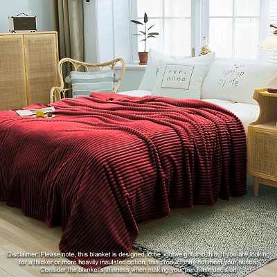 SOGA Burgundy Throw Blanket Warm Cozy Striped Pattern Thin Flannel Coverlet Fleece Bed Sofa Comforter