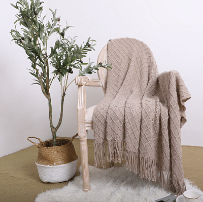 SOGA Coffee Diamond Pattern Knitted Throw Blanket Warm Cozy Woven Cover Couch Bed Sofa Home Decor with Tassels