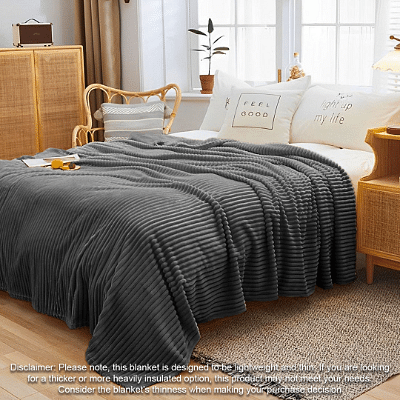 SOGA Grey Throw Blanket Warm Cozy Striped Pattern Thin Flannel Coverlet Fleece Bed Sofa Comforter
