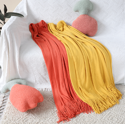 SOGA Orange Acrylic Knitted Throw Blanket Solid Fringed Warm Cozy Woven Cover Couch Bed Sofa Home Decor