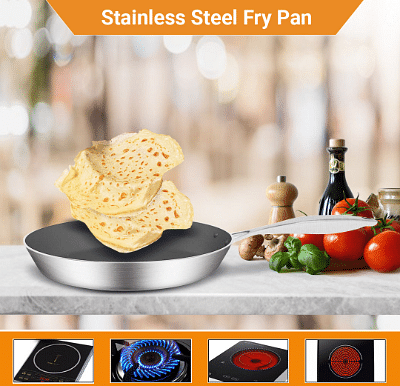 SOGA Stainless Steel Fry Pan 20cm Frying Pan Induction FryPan Non Stick Interior