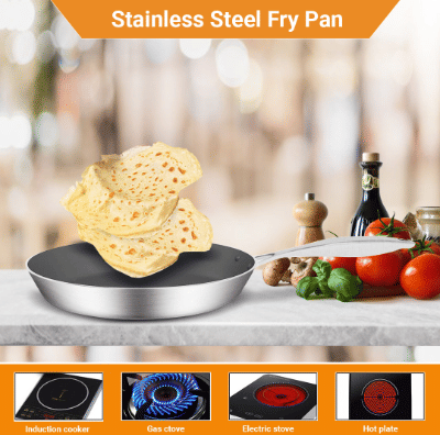 SOGA Stainless Steel Fry Pan 34cm Frying Pan Induction FryPan Non Stick Interior