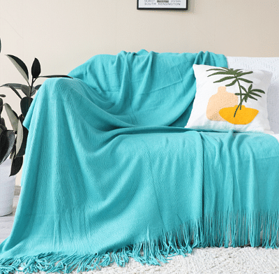 SOGA Teal Acrylic Knitted Throw Blanket Solid Fringed Warm Cozy Woven Cover Couch Bed Sofa Home Decor