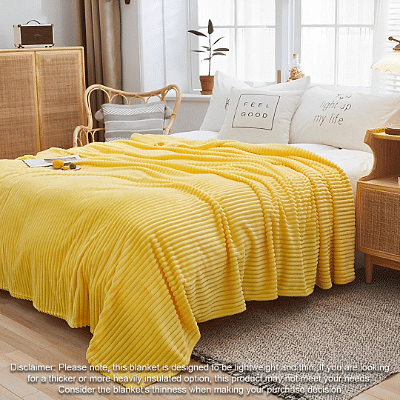 SOGA Yellow Throw Blanket Warm Cozy Striped Pattern Thin Flannel Coverlet Fleece Bed Sofa Comforter