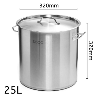 SOGA Stock Pot 25L Top Grade Thick Stainless Steel Stockpot 18/10