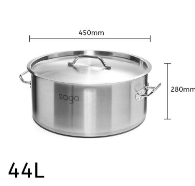 SOGA Stock Pot 44L Top Grade Thick Stainless Steel Stockpot 18/10