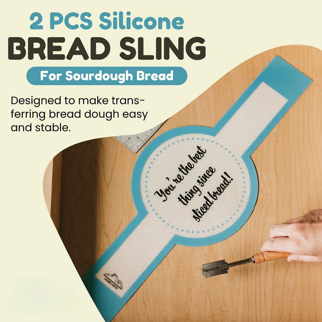 Sourdough Bread Sling (Pack of 2) - Non-Stick, Reusable Silicone Bread Mat w/Extra-Long Handles - High-Temp Safe Sourdough Baking Supplies - Ideal Bread Silicone Sling for Dutch Ovens & Home Bakers