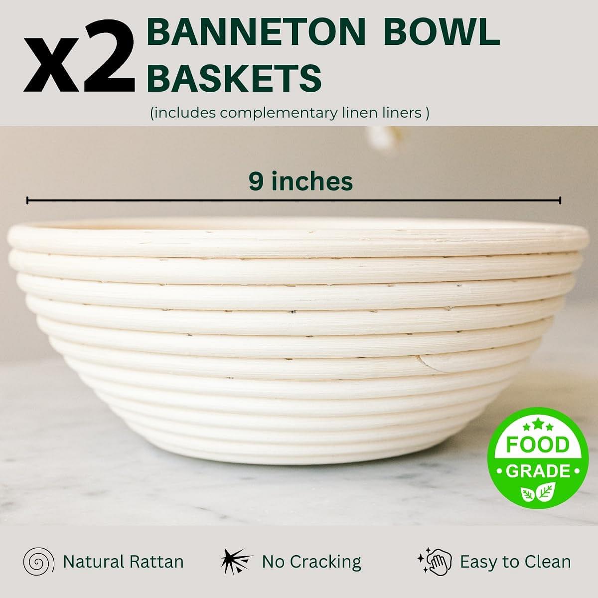 Sourdough Starter Kit – Ultimate Sourdough Bread Baking Supplies w/Sourdough Starter Jar & Banneton Basket- Easy Cleaning Sourdough Proofing Baskets - Bread Lame Dough Whisk
