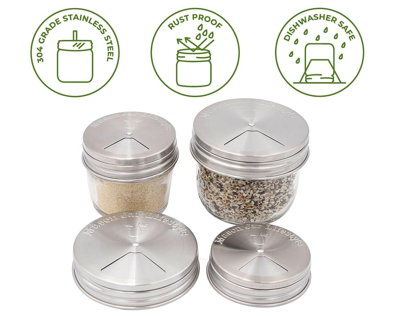 Spice Shaker Stainless Steel Lids for Mason Jars 4 Pack