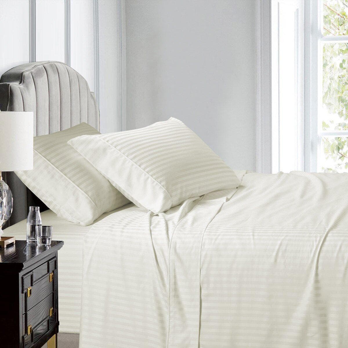 Split King Sheet Set - Striped 608 Thread Count