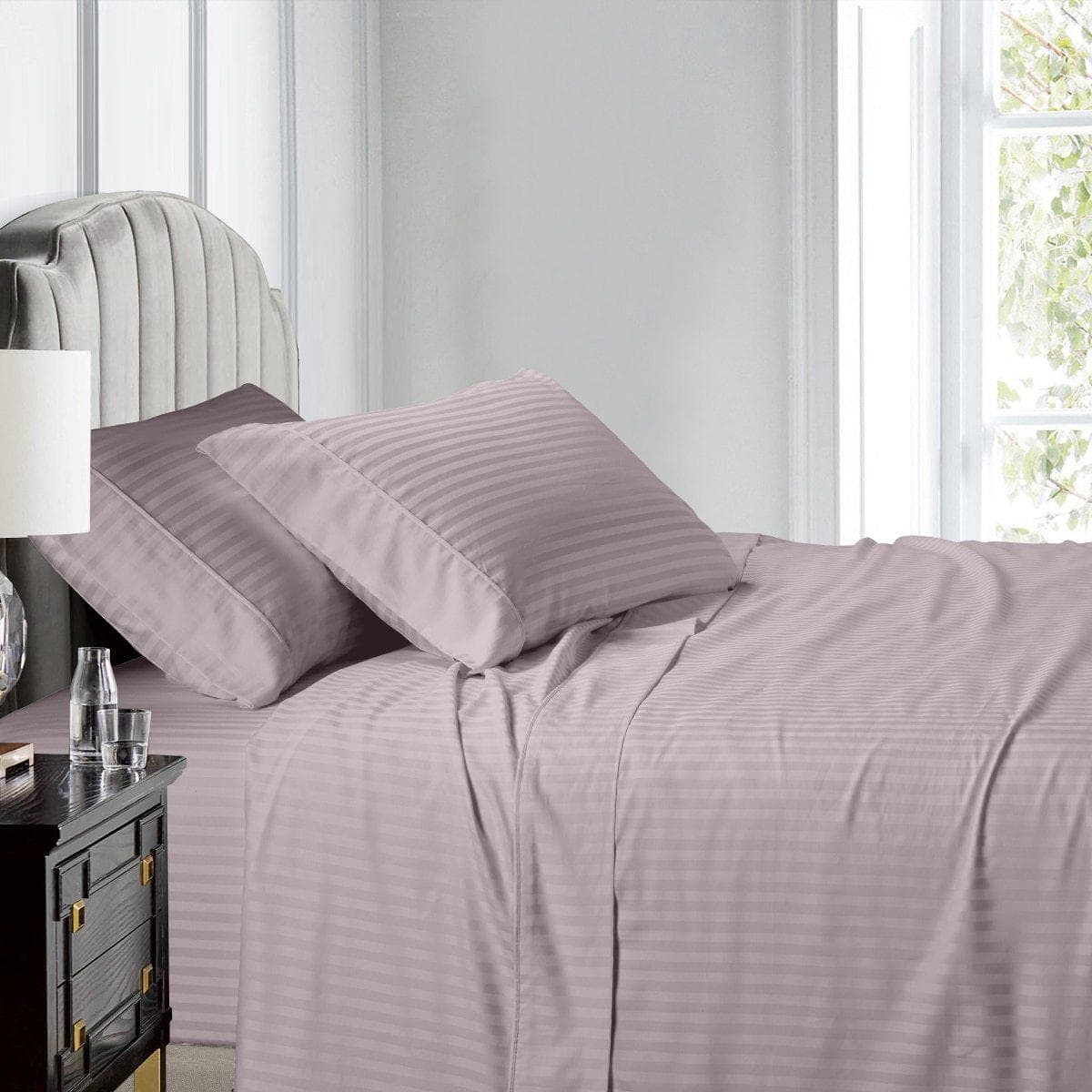 Split Queen Sheet Set Stripe 608 Thread Count