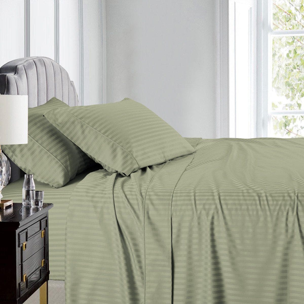Split Queen Sheet Set Stripe 608 Thread Count