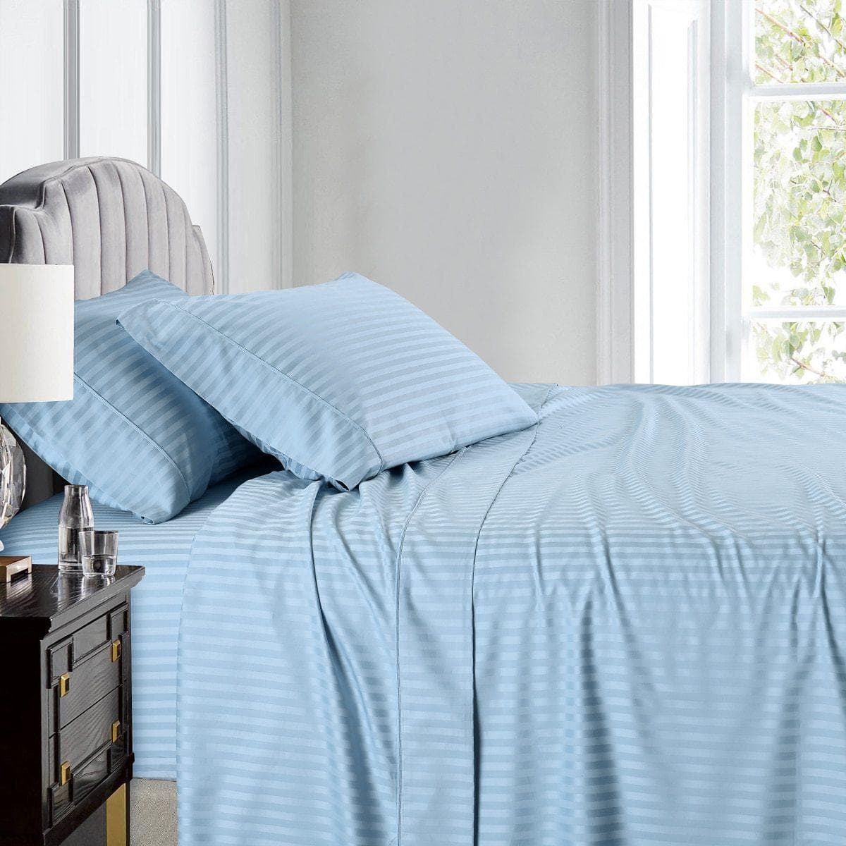 Split Queen Sheet Set Stripe 608 Thread Count