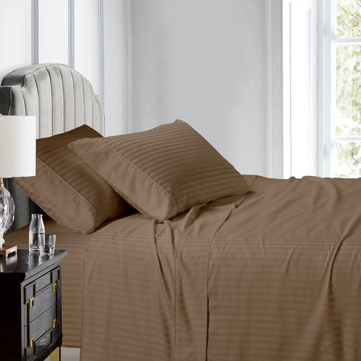 Split Queen Sheet Set Stripe 608 Thread Count