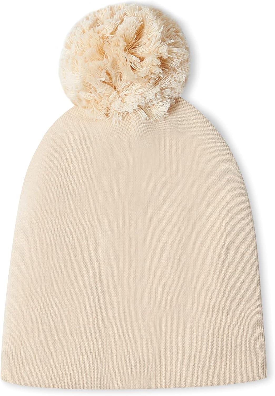 Stellou & friends 100% Cotton Beanie Hat with Fleece Lining with Pom Pom for Toddler Kids Girls and Boys 1-3 Years Old 2-4T Beige