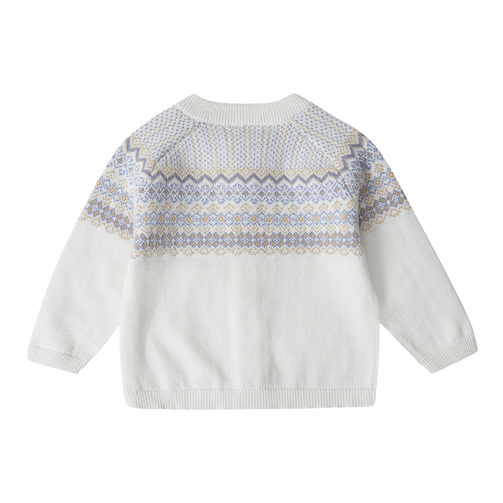 Stellou & Friends 100% Cotton Knit Norwegian Jacquard Design Baby Toddler Boys Girls Long Sleeve Cardigan Sweater (Birth - 4 years)