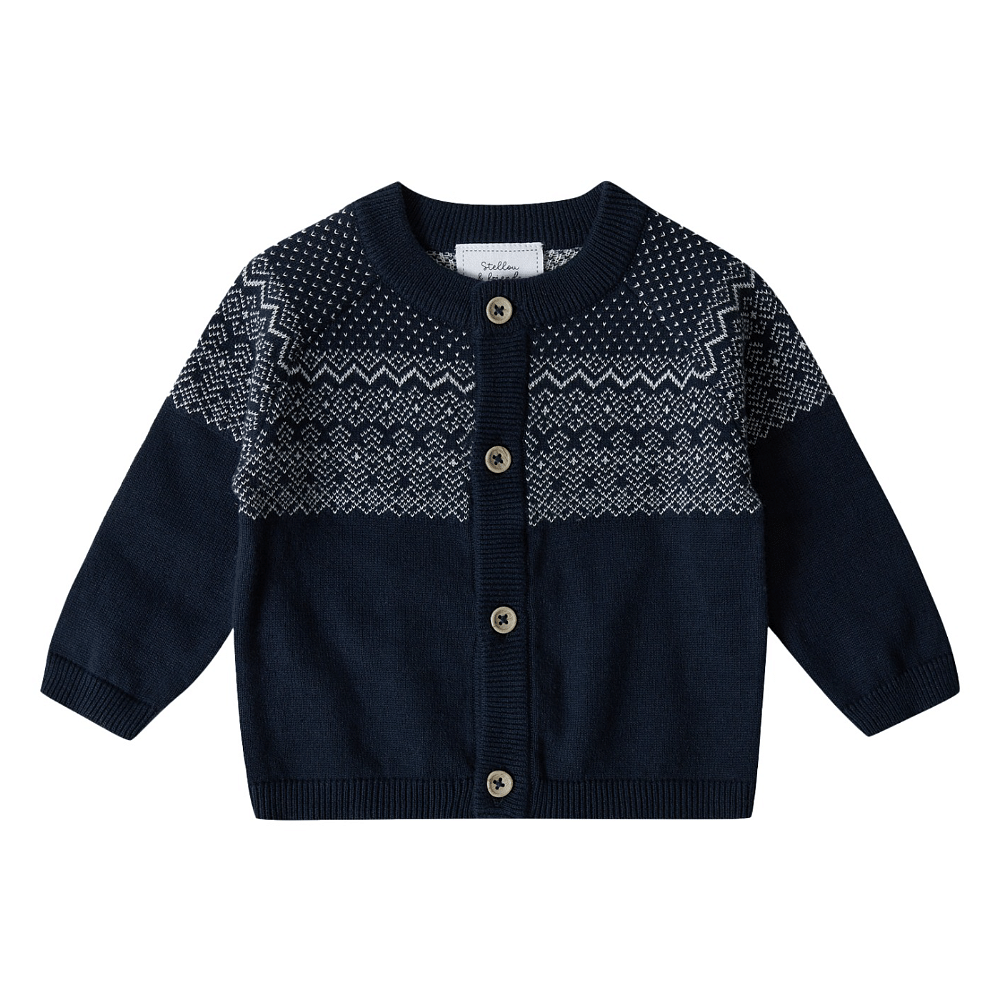 Stellou & Friends 100% Cotton Knit Norwegian Jacquard Design Baby Toddler Boys Girls Long Sleeve Cardigan Sweater (Birth - 4 years)