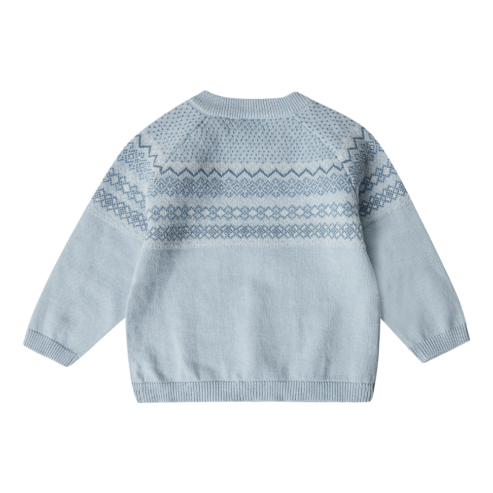 Stellou & Friends 100% Cotton Knit Norwegian Jacquard Design Baby Toddler Boys Girls Long Sleeve Crew Neck Sweater with Shoulder Buttons (Birth - 4 years)