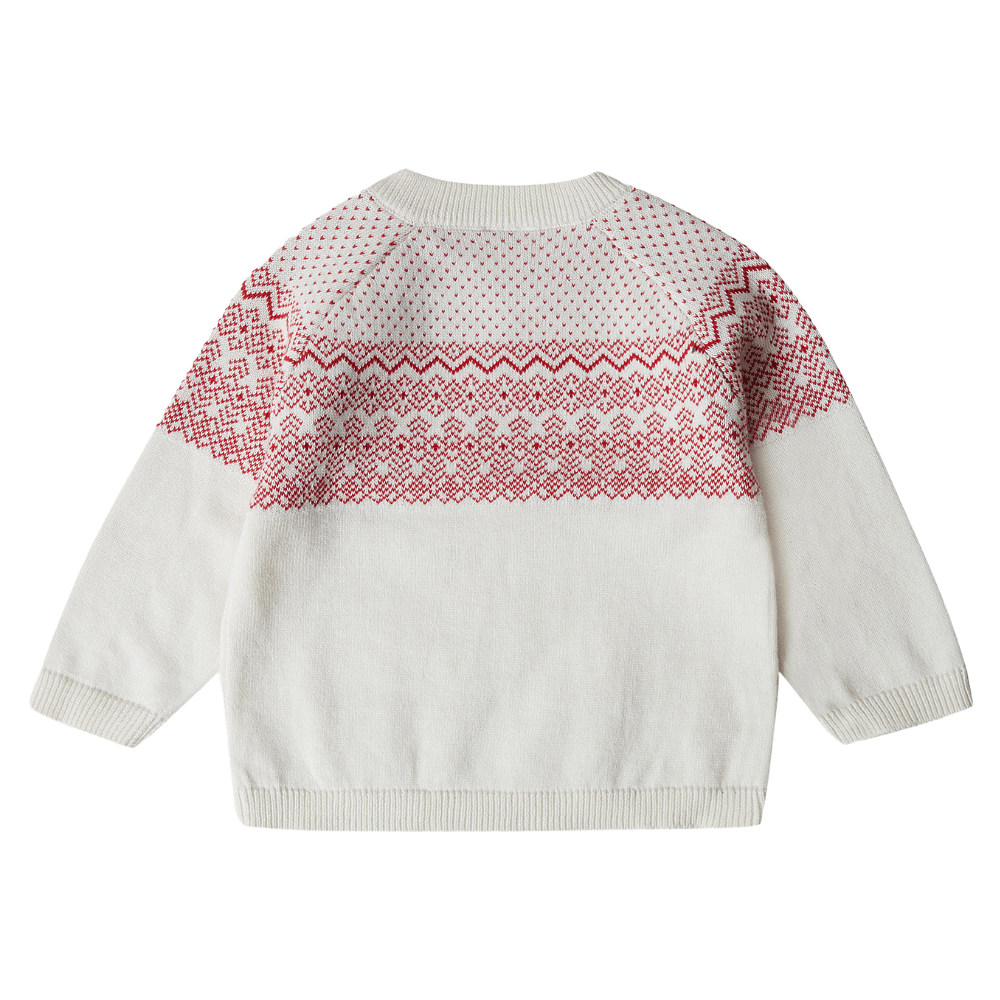 Stellou & Friends 100% Cotton Knit Norwegian Jacquard Design Baby Toddler Boys Girls Long Sleeve Crew Neck Sweater with Shoulder Buttons (Birth - 4 years)