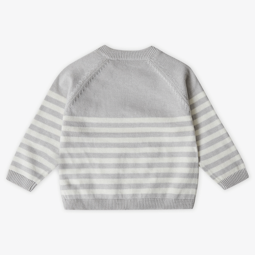 Stellou & Friends 100% Cotton Knit Striped Baby Toddler Boys Girls Long Sleeve Sweater with Shoulder Button Closure (Birth - 4 years)