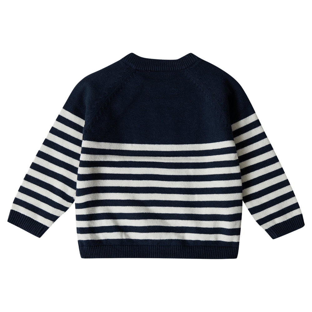 Stellou & Friends 100% Cotton Knit Striped Baby Toddler Boys Girls Long Sleeve Sweater with Shoulder Button Closure (Birth - 4 years)