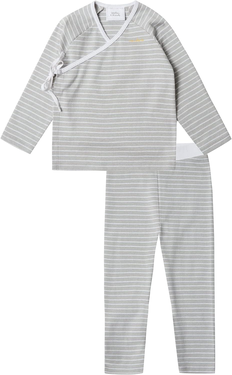 Stellou & friends Baby and Toddler Boy and Girl Kimono Style Long Sleeve Matching Shirt and Pant Set (9 Months-4 Years) 3-4 Years Grey