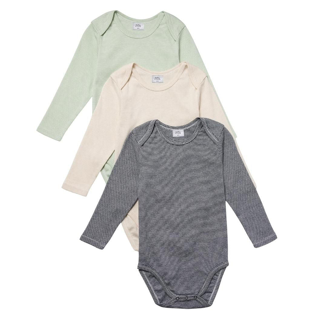 Stellou & Friends Unisex Cotton Long Sleeve Onesies - 3 pack of Soft Bodysuits for Baby Boys & Girls